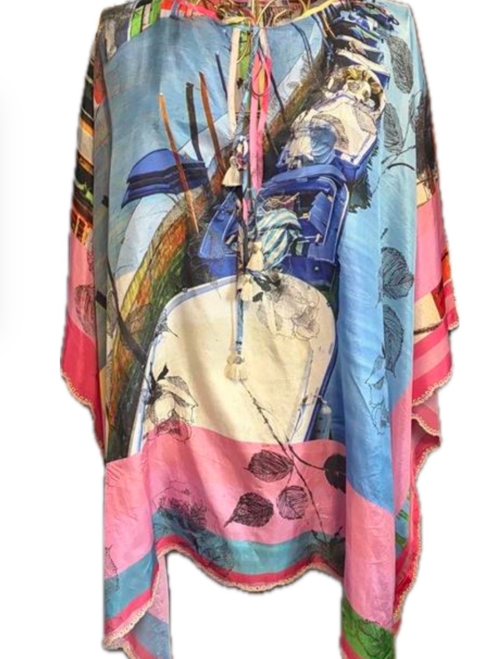 Johnny Was 100% Silk Vivid Multi-Color Architectural Print Kimono/Top